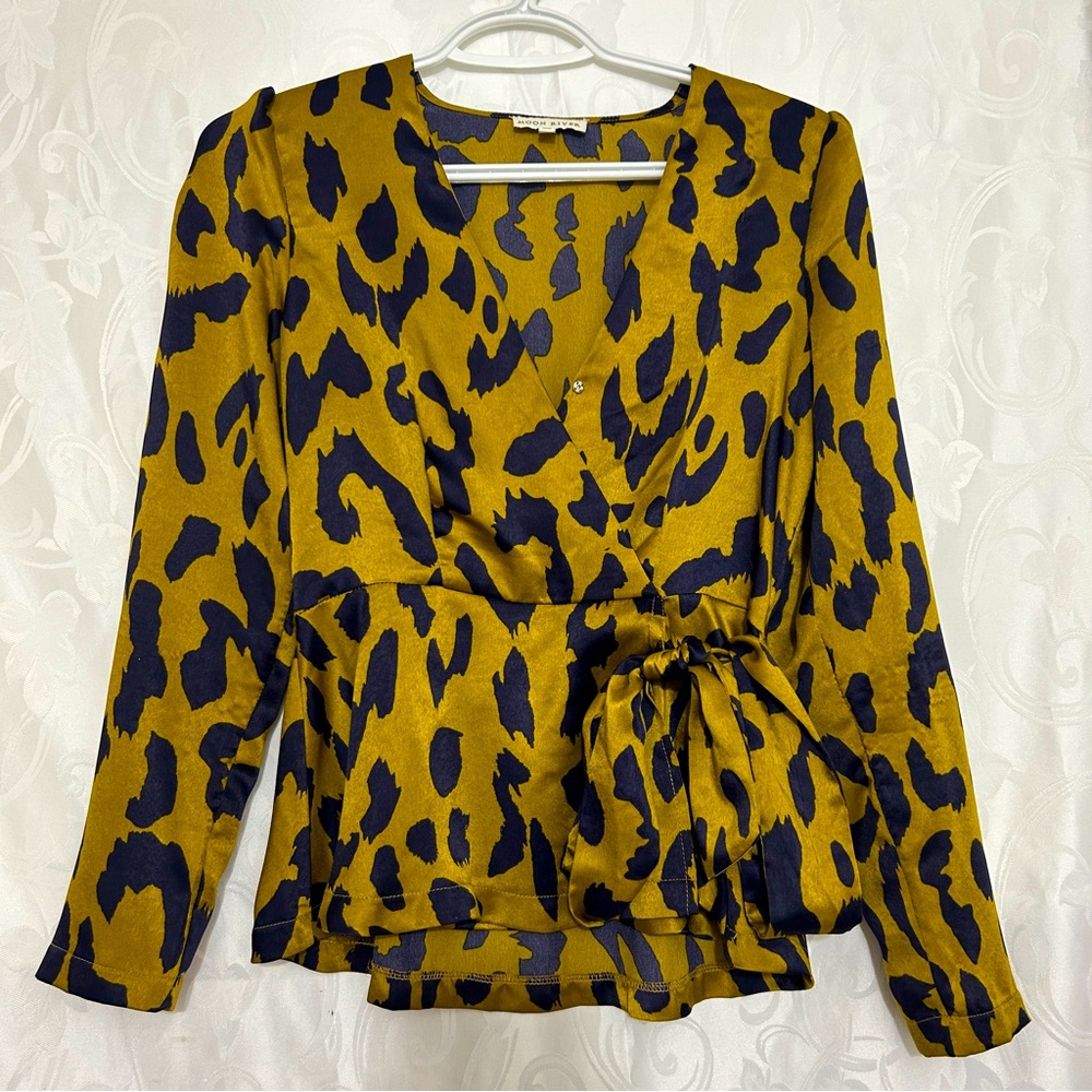 Moon River Saffron Yellow Bow Front Flowy V-Neck Blouse